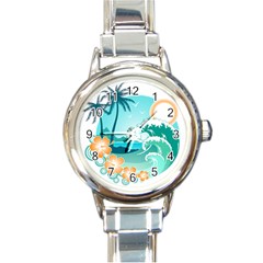 Paradise Heaven Holiday Beach Orange Ocean Round Italian Charm Watch by Jancukart