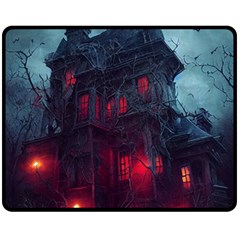 Haunted House Halloween Cemetery Moonlight Fleece Blanket (medium) by Pakemis