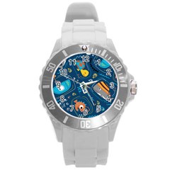 Seamless Pattern Vector Submarine With Sea Animals Cartoon Round Plastic Sport Watch (l) by Pakemis