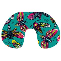 Vintage Colorful Insects Seamless Pattern Travel Neck Pillow by Pakemis