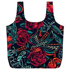 Vintage Flash Tattoos Designs Seamless Pattern Full Print Recycle Bag (xl) by Pakemis