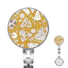 Vector-seamless-pizza-slice-pattern-hand-drawn-pizza-illustration-great-pizzeria-menu-background - Stainless Steel Nurses Watch by Pakemis