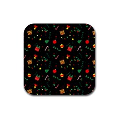 Christmas Pattern Texture Colorful Wallpaper Rubber Square Coaster (4 Pack) by Uceng