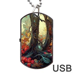 Abstract Texture Forest Trees Fruits Nature Leaves Dog Tag Usb Flash (two Sides) by Pakemis