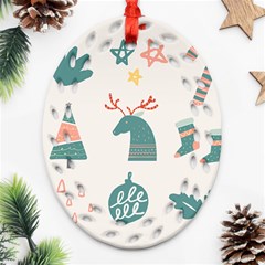 Reindeer Stars Socks Stick Candy Cane Ornament (oval Filigree) by artworkshop