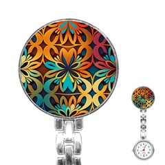 Orange, Turquoise And Blue Pattern  Stainless Steel Nurses Watch by Sobalvarro