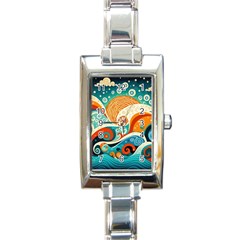 Waves Ocean Sea Abstract Whimsical (3) Rectangle Italian Charm Watch by Jancukart