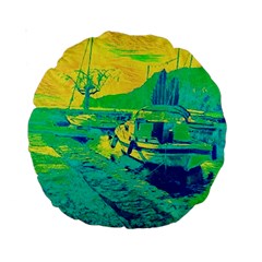 Blue And Green Boat Modern  Standard 15  Premium Round Cushions by ConteMonfrey