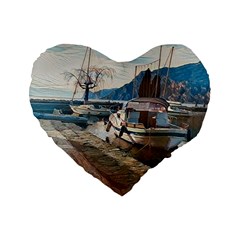 Boats On Gardasee, Italy  Standard 16  Premium Flano Heart Shape Cushions by ConteMonfrey