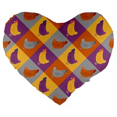 Chickens Pixel Pattern - Version 1b Large 19  Premium Heart Shape Cushions by wagnerps