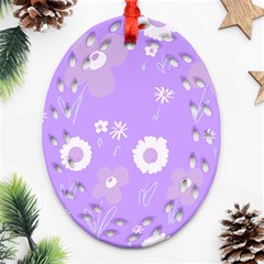 Daisy Flowers Lilac White Lavender Purple Ornament (oval Filigree) by Mazipoodles