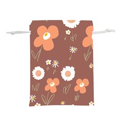 Daisy Flowers Coral White Green Brown  Lightweight Drawstring Pouch (m) by Mazipoodles