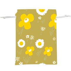 Daisy Flowers Yellow White Olive  Lightweight Drawstring Pouch (xl) by Mazipoodles