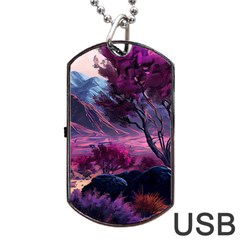 Landscape Landscape Painting Purple Purple Trees Dog Tag Usb Flash (two Sides) by Jancukart
