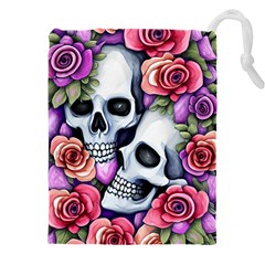Floral Skeletons Drawstring Pouch (4xl) by GardenOfOphir