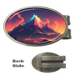 Mountain Sky Color Colorful Night Money Clips (oval)  by Ravend