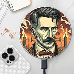 Ai Generated Nikola Tesla Tesla Nikolas Electricity Wireless Fast Charger(white) by danenraven
