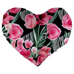 Expressive Watercolor Flowers Botanical Foliage Large 19  Premium Heart Shape Cushions by GardenOfOphir