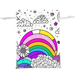 Rainbow Fun Cute Minimal Doodle Drawing Art Lightweight Drawstring Pouch (xl) by Ravend