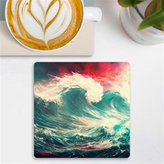 Storm Tsunami Waves Ocean Sea Nautical Nature Painting Uv Print Square Tile Coaster  by Ravend