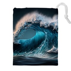 Tsunami Waves Ocean Sea Water Rough Seas Drawstring Pouch (4xl) by Ravend