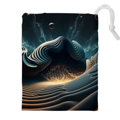 Ai Generated Swirl Space Design Fractal Light Drawstring Pouch (4xl) by Ravend