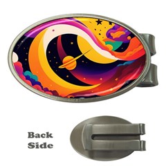 Ai Generated Moon Art Design Graphic Shape Money Clips (oval)  by Ravend