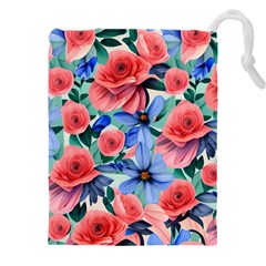 Classy Watercolor Flowers Drawstring Pouch (5xl) by GardenOfOphir
