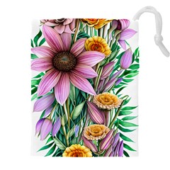 Watercolor Flowers Botanical Foliage Drawstring Pouch (4xl) by GardenOfOphir
