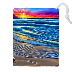 Waves Crashing On The Shore Drawstring Pouch (4xl) by GardenOfOphir