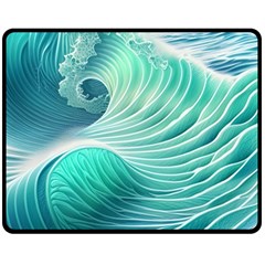 Pink Sky Blue Ocean Waves Fleece Blanket (medium) by GardenOfOphir