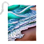 Shore Blue Ocean Waves Drawstring Pouch (4XL) Back