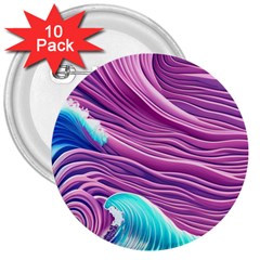 Pink Water Waves 3  Buttons (10 Pack)  by GardenOfOphir