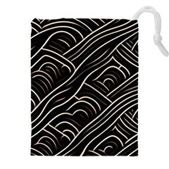 Black Coconut Color Wavy Lines Waves Abstract Drawstring Pouch (4xl) by Ravend
