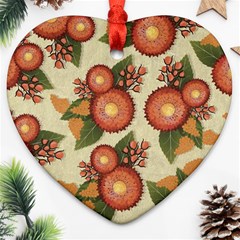 Flowers Leaves Pattern Flora Botany Drawing Art Ornament (heart) by Ravend