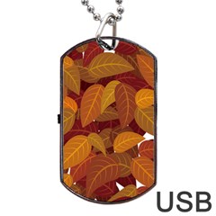 Watercolor Leaves Leaf Orange Dog Tag Usb Flash (two Sides) by Jancukart