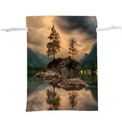 Nature Waters Lake Island Landscape Thunderstorm Lightweight Drawstring Pouch (xl) by Jancukart