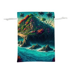 Tropical Island Paradise Ocean Sea Palm Trees Lightweight Drawstring Pouch (m) by Pakemis