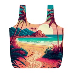 Palm Trees Tropical Ocean Sunset Sunrise Landscape Full Print Recycle Bag (l) by Pakemis