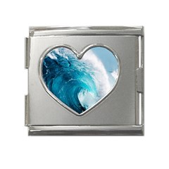 Tsunami Big Blue Wave Ocean Waves Water Mega Link Heart Italian Charm (18mm) by Semog4