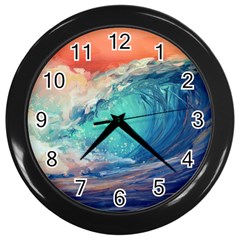 Artistic Wave Sea Wall Clock (black) by Semog4