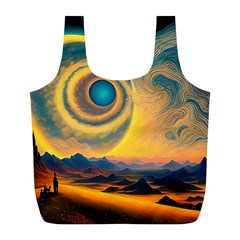 Ai Generated Surrealist Fantasy Dream Moon Space Full Print Recycle Bag (l) by Jancukart