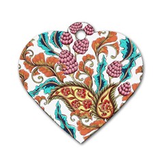 Flowers Pattern Texture White Background Paisley Dog Tag Heart (two Sides) by Salman4z
