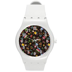 Cartoon Texture Round Plastic Sport Watch (m) by Salman4z