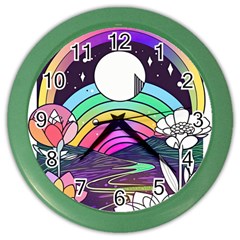 Rainbow Fun Cute Minimal Doodle Drawing Art Color Wall Clock by Jancukart