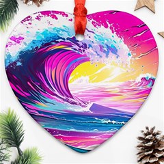 Tsunami Waves Ocean Sea Nautical Nature Water Blue Water Heart Ornament (two Sides) by Jancukart