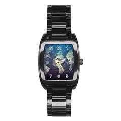 Vintage World Map Illustration Artwork Water Drop Digital Art Arts Stainless Steel Barrel Watch by Sudheng