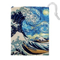 Starry Night Hokusai Van Gogh The Great Wave Off Kanagawa Drawstring Pouch (5xl) by Sudheng