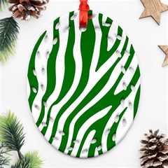 Dark Green Zebra Vibes Animal Print Ornament (oval Filigree) by ConteMonfrey