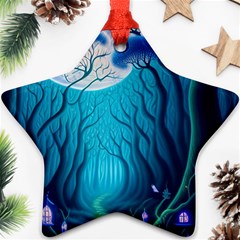 Blue Forrest Jungle,tree Trees Nature Landscape Star Ornament (two Sides) by Uceng
